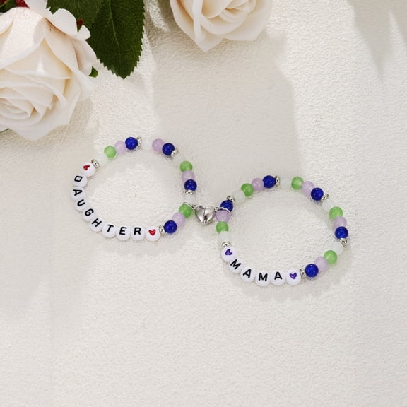 Mother-Daughter Gift Bracelet Set - Alphabet Beaded Heart Stretch Accessory for Mom & Daughter