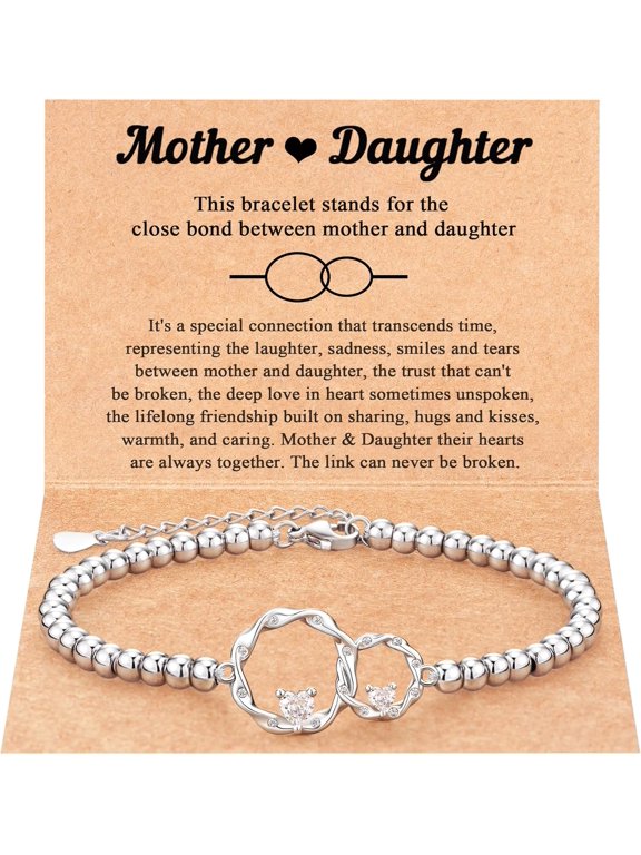 Mother & Daughter Gifts: Eternal Love Connected at Heart Interlocking 2 Circles Bracelet - Mom & Daughter Gifts for Birthday & Christmas