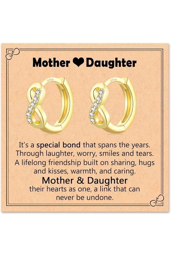 Mother Daughter Gifts, Sterling Silver Hoop Gold Infinity Love Earrings for Mom Daughter Birthday Christmas Valentines Day Gifts for Women