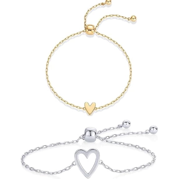 Mother Daughter Heart Bracelets, Matching Women Adjustable Love Friendship Two Bracelet, Jewelry Valentine's Day Gifts(#F)