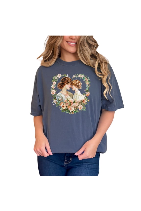 Mother Daughter Love Heart Floral Art T Shirt, Perfect Gift for Mom and Daughter, Cute and Unique Designs, Feel the Love, Denim Comfort Colors T-Shirt, Small