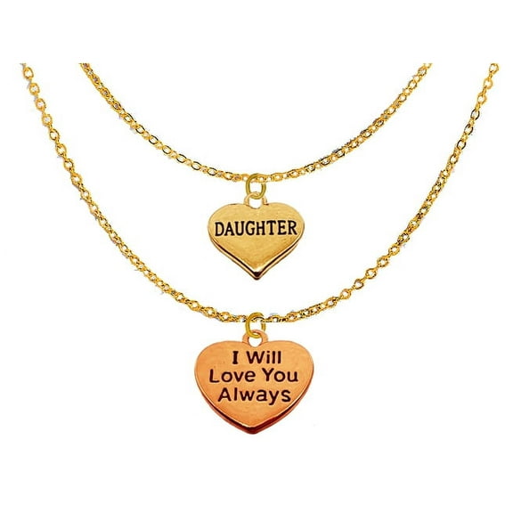 Mother - Daughter Love Message, I Will Love You Always, On A 14KT Finish Gold Adjustable Double Cable Chain Necklace, Hypoallergenic-Safe, No Nickel, Lead Or Cadmium In The Metal 2023