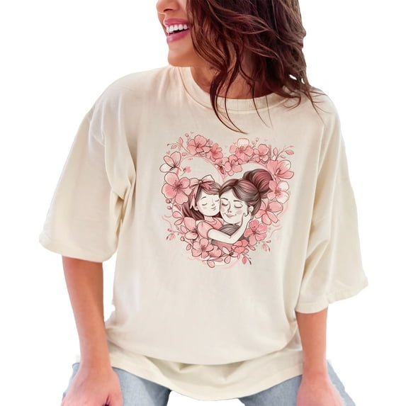 Mother Daughter Love T-Shirt, Cute Mom and Daughter Matching Shirt, Heart Flower Design Tee, Best Gift for Mom, Perfect Gift for Daughter, Ivory Comfort Colors T-Shirt, 2XL