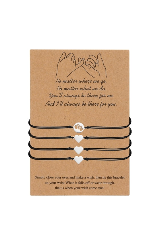 Mother & Daughter Matching Bracelets Set, 4 Pcs Adjustable Heart Charm Bracelets, (Black)