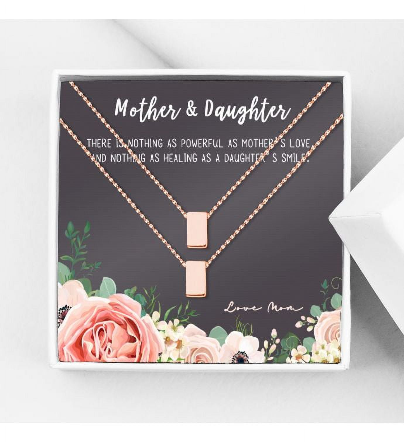 Mother and Daughter Matching Cube Card Necklace, Matching Mother's Day Gift for Her, Mom and Daughter Jewelry, Mom and Daughter Cube Necklaces [Rose Gold Cube, No-Personalized Card]