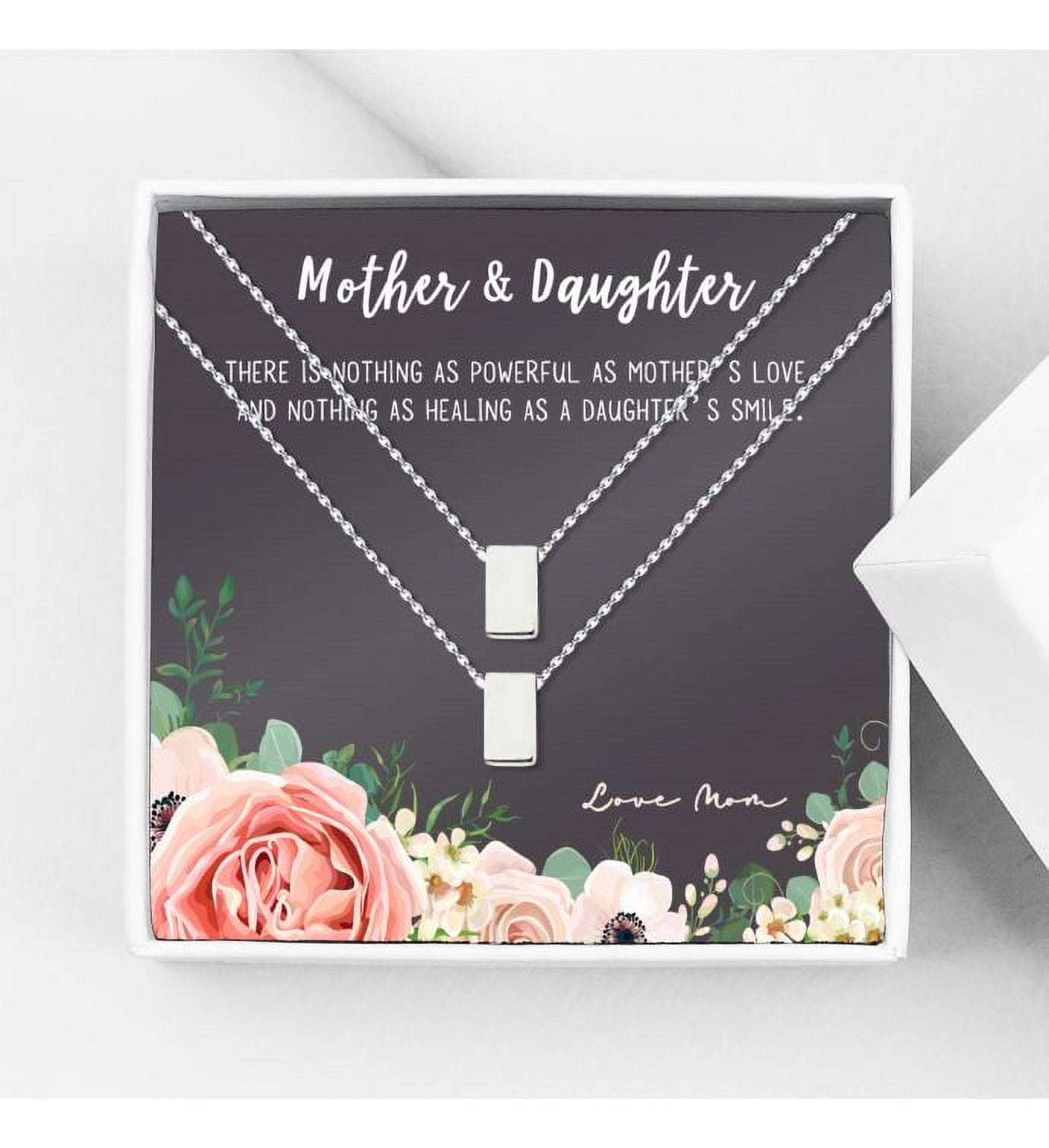 Mother and Daughter Matching Cube Card Necklace, Matching Mother's Day Gift for Her, Mom and Daughter Jewelry, Mom and Daughter Cube Necklaces [Silver Cube, No-Personalized Card]