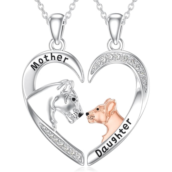 Mother Daughter Matching Heart Pendant Necklace Set for 2 925 Sterling Silver Lion Necklace for Women Mom Mama Gifts Jewelry