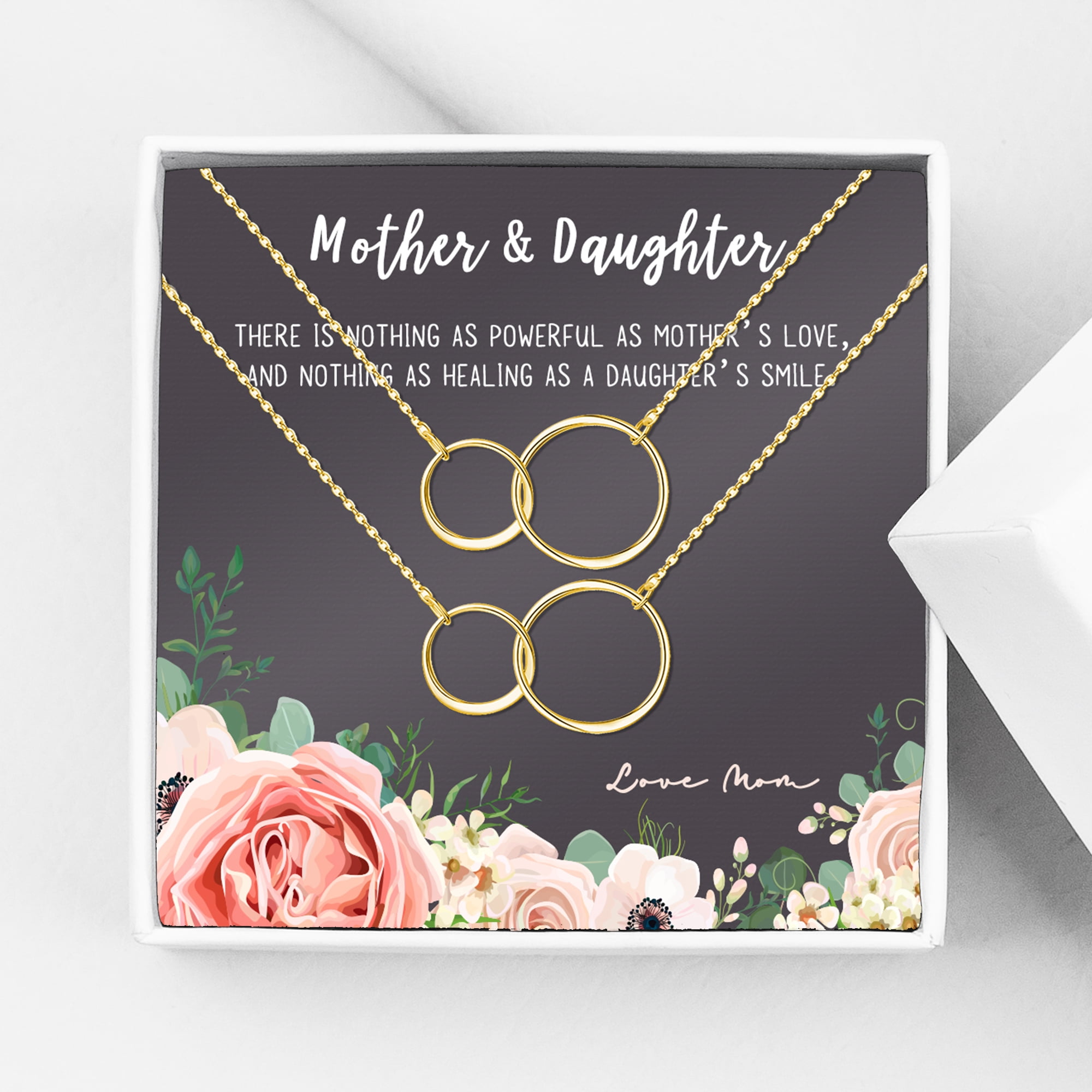 Mother and Daughter Matching Infinity Card Necklace, Matching Mother's Day Gift for Her, Mom and Daughter Jewelry, Mom and Daughter Infinity Ring Necklaces [Gold Infinity Ring, No-Personalized Card]