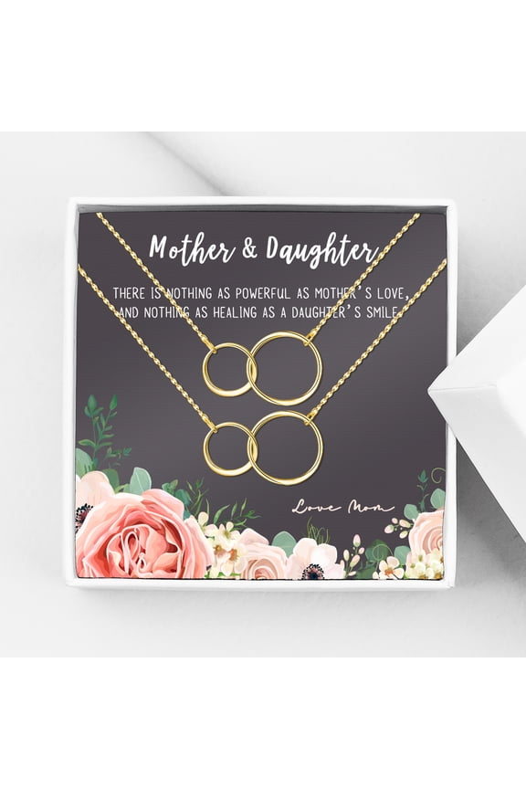 Mother and Daughter Matching Infinity Card Necklace, Matching Mother's Day Gift for Her, Mom and Daughter Jewelry, Mom and Daughter Infinity Ring Necklaces [Gold Infinity Ring, No-Personalized Card]