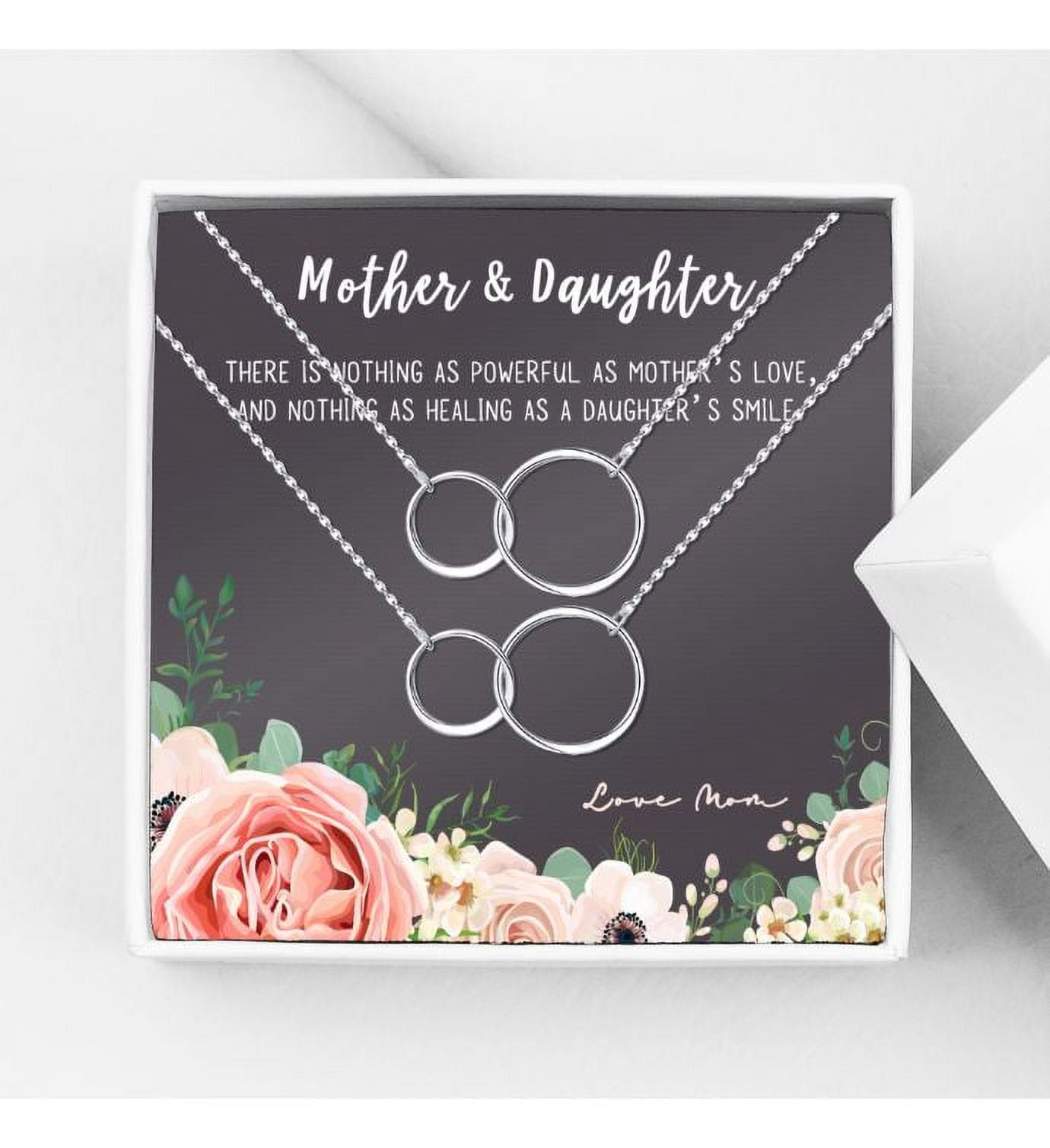 Mother and Daughter Matching Infinity Card Necklace, Matching Mother's Day Gift for Her, Mom and Daughter Jewelry, Mom and Daughter Infinity Ring Necklaces [Silver Infinity Ring, No-Personalized Card]