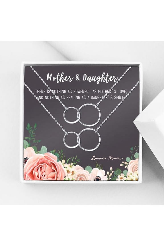 Mother and Daughter Matching Infinity Card Necklace, Matching Mother's Day Gift for Her, Mom and Daughter Jewelry, Mom and Daughter Infinity Ring Necklaces [Silver Infinity Ring, No-Personalized Card]