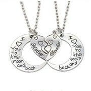 Mother Daughter Necklace Set, Mom I Love You to the Moon and Back Mom and Daughter Necklaces Jewelry Pendant Necklace (Silver)