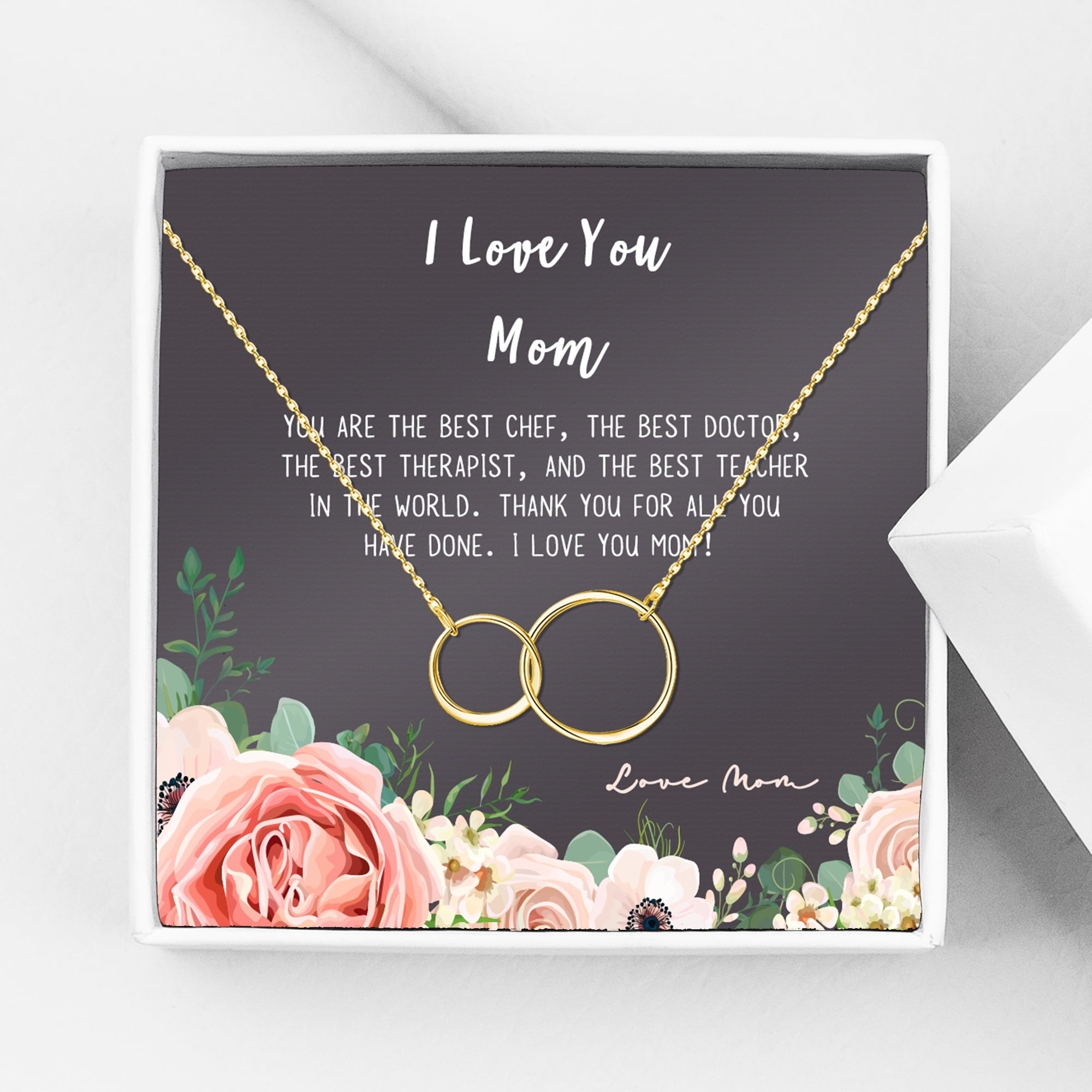 Mother Daughter Necklace - Two Gold Infinity Double Circles, Mothers Day Jewelry Birthday Gift with Gift Box and Box [Gold Infinity Rings, No-Personalized Card]