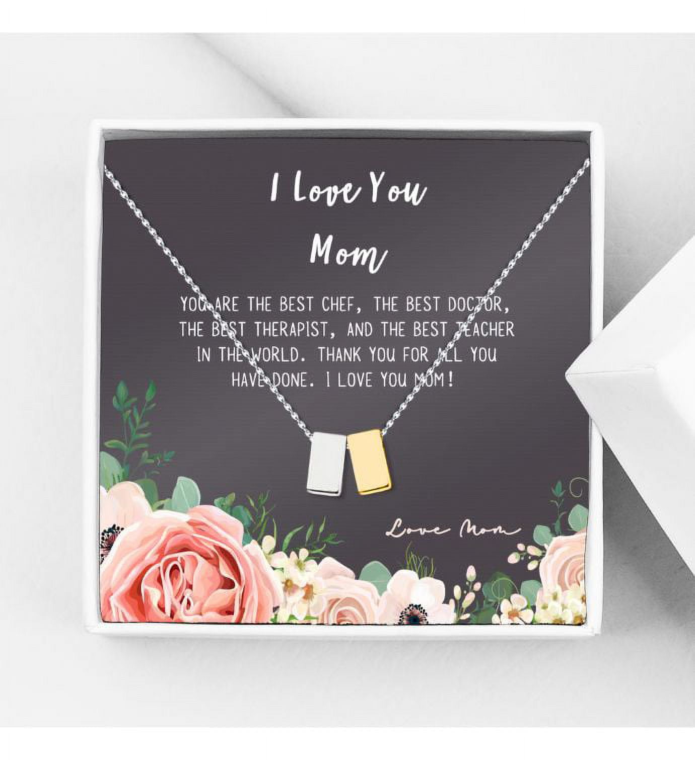 Mother Daughter Necklace - Two Rose Gold Infinity Cube Necklaces, Mothers Day Jewelry Birthday Gift with Gift Box and Box [Silver Gold Cube, No-Personalized Card]