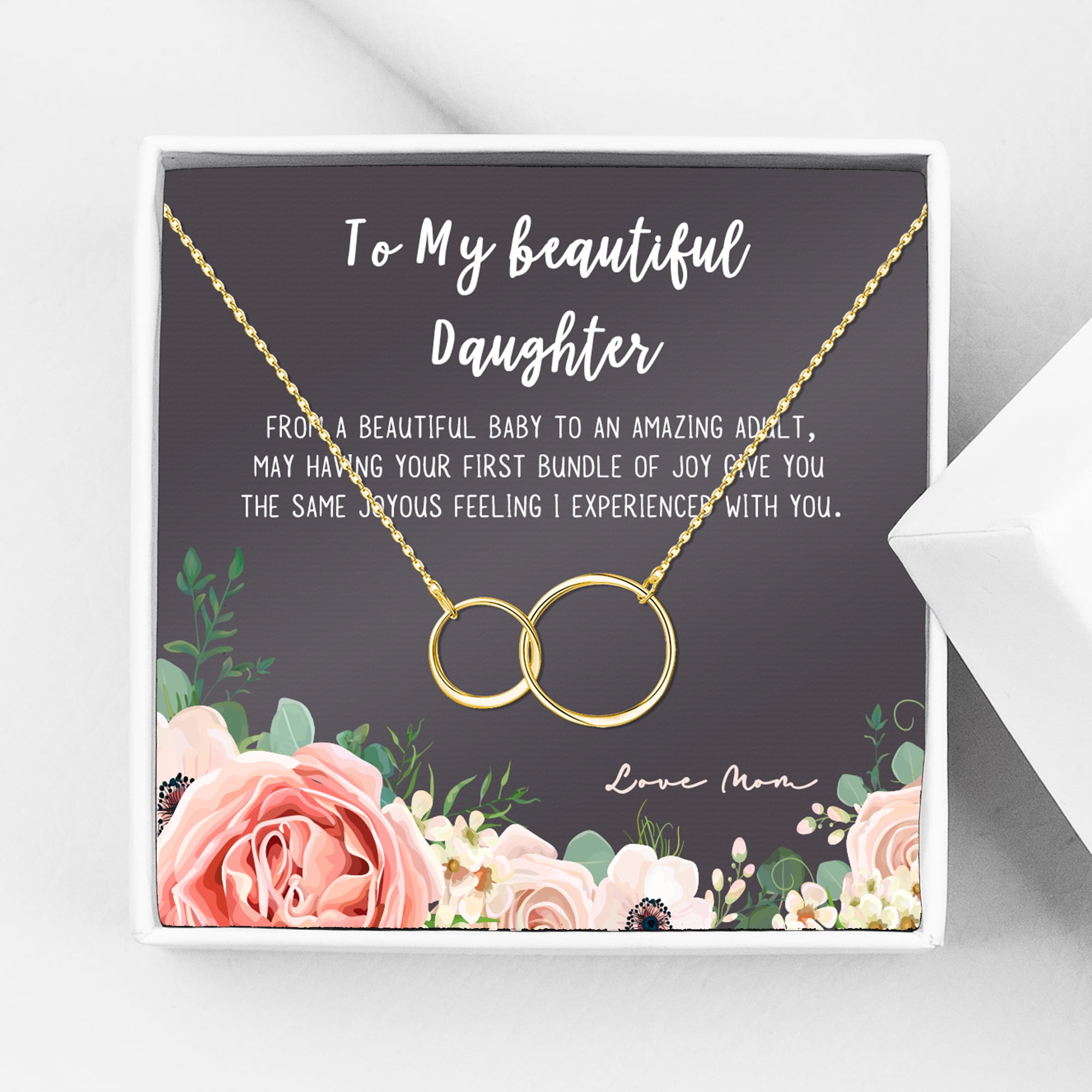 Mother Daughter Necklace - Two Silver Infinity Double Circles, Mothers Day Card Necklace, New Mom Mother's Day Jewelry Birthday Gift [Gold Infinity, No-Personalized Card]