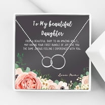 Mother Daughter Necklace - Two Silver Infinity Double Circles, Mothers Day Card Necklace, New Mom Mother's Day Jewelry Birthday Gift [Silver Infinity, No-Personalized Card]