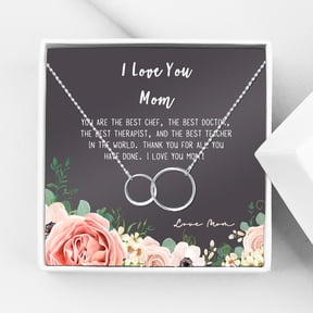 Mother Daughter Necklace - Two Silver Infinity Double Circles, Mothers Day Jewelry Birthday Gift with Gift Box and Box [Silver Infinity Rings, No-Personalized Card]