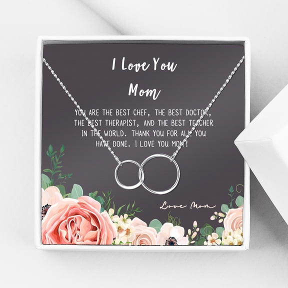 Mother Daughter Necklace - Two Silver Infinity Double Circles, Mothers Day Jewelry Birthday Gift with Gift Box and Box [Silver Infinity Rings, No-Personalized Card]