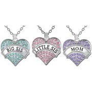 SHERIDANSTAR Mother Daughter Necklaces for 3, Mom, Big Sis & Lil Sis Heart Necklace Set, Matching Sister Necklaces, Big & Little Sisters Jewelry (Big Sis Aqua, Little Sis Pink, Mom Purple)