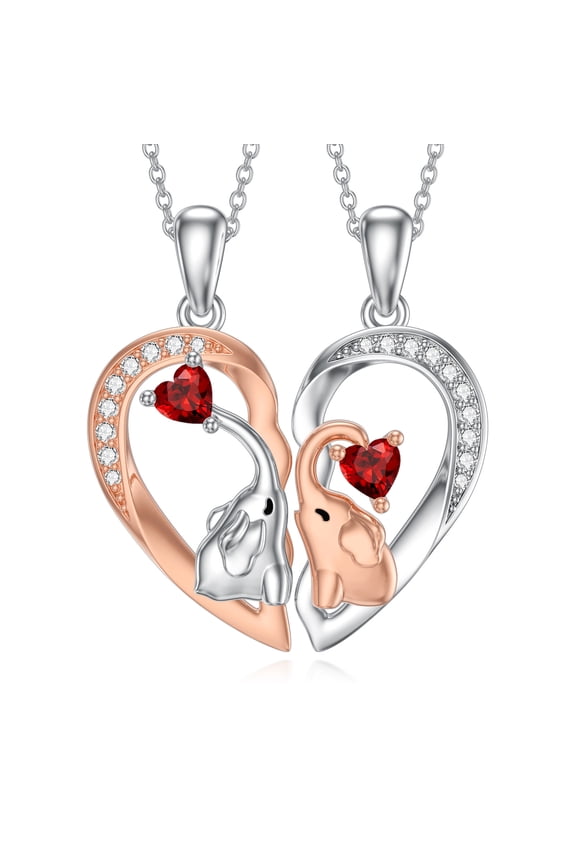 Mother Daughter Sister Couples Necklace Good Luck Elephant Pendant Necklace Set for 2 Lovely Animal with Loving Heart Necklace Fine Jewelry Mothers Day Gifts for Women Mom Sister Girlfriend