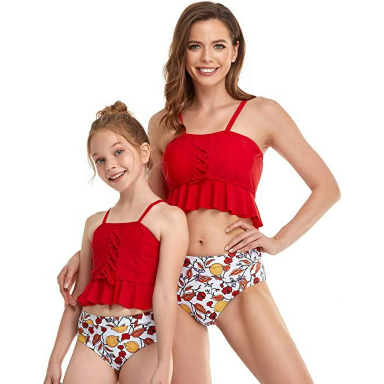 Mother Daughter Swimwear Family Matching Swimsuit Women Girl Bikini Set  Bathing Suits Halter Ruffle
