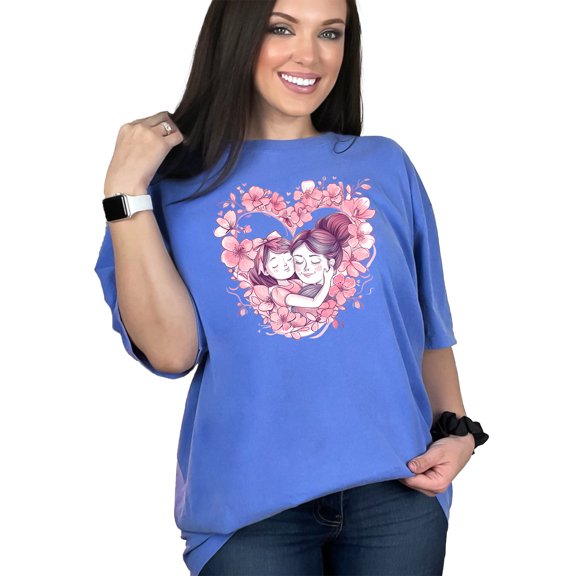 Mother Daughter T-Shirt, Mom and Daughter Matching Outfit, Heart Flowers Design Tee, Cute Family Shirt, Mother's Day Gift Idea, Flo Blue Comfort Colors T-Shirt, 3XL