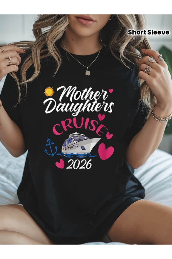 Mother Daughters Cruise 2026 Matching Family Vacation T-Shirt Retro Nautical Summer Travel Short Sleeve Top