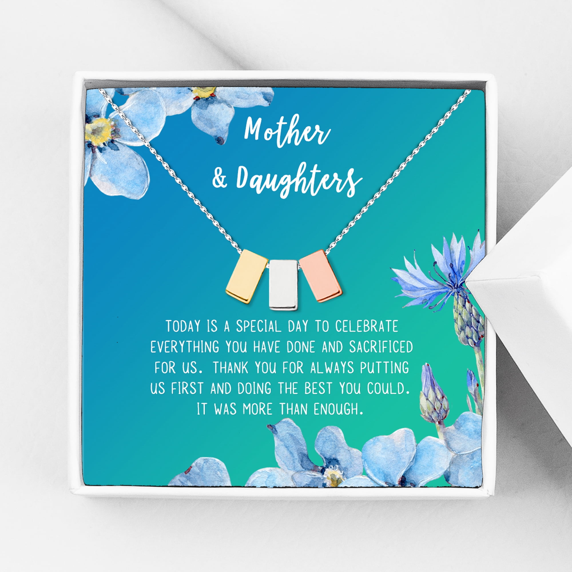 Mother and Daugther Mother's Day Gift, Mother's Day Gift from Daughter, Mother Day Gift Ideas, Necklace and Card Gift for Mom, Gift for Mom, Gift her Her[Multi-Color Triple Cube,Blue-Green Gradient]