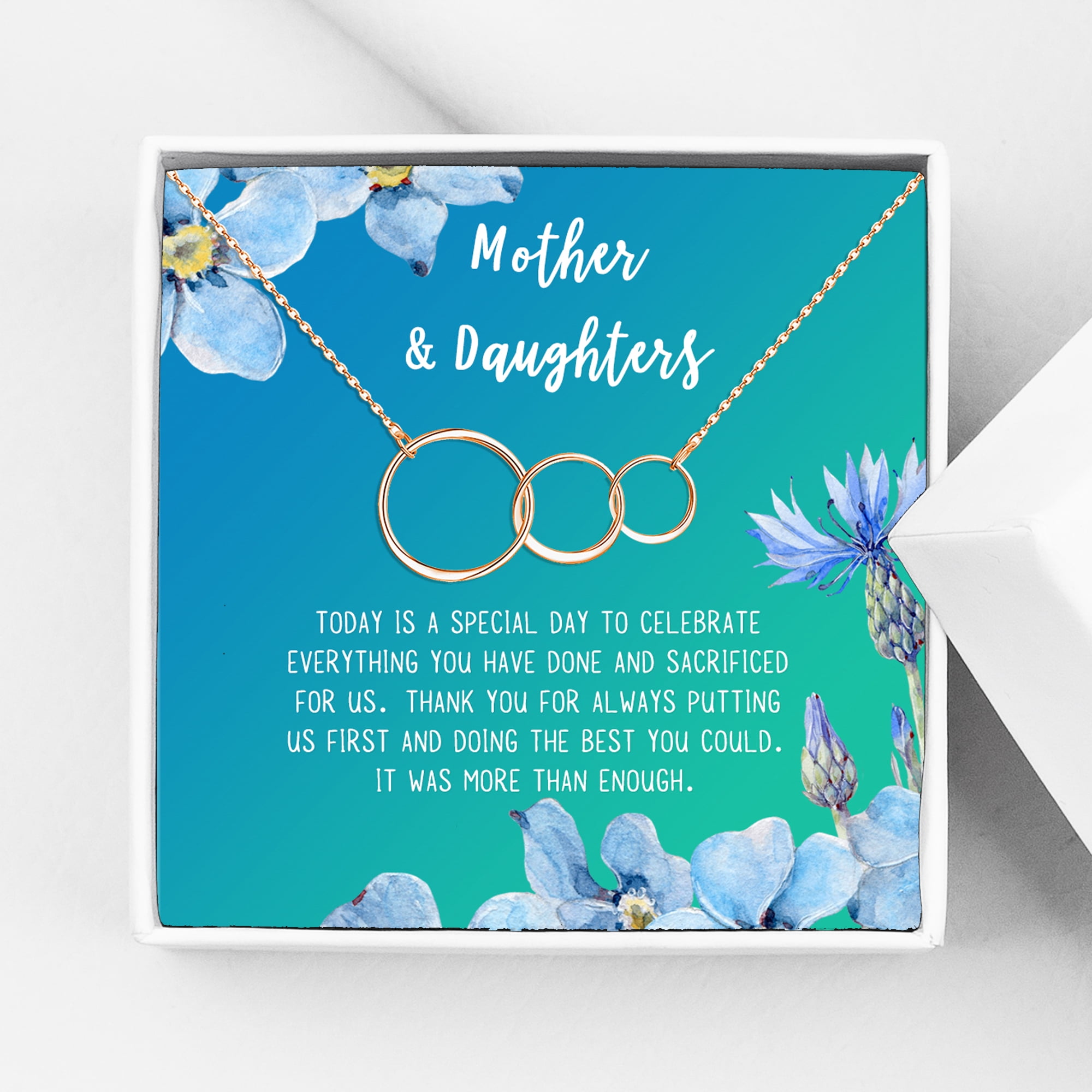 Mother and Daugther Mother's Day Gift, Mother's Day Gift from Daughter, Mother Day Gift Ideas, Necklace and Card Gift for Mom, Gift for Mom[Rose Gold Triple Infinity Ring,Blue-Green Gradient]