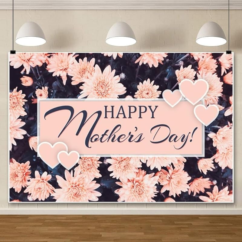Mother Day Backdrop Boho Pink Floral Sweet Heart Photography Background ...