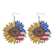 GYUJNB Mother Day Earrings USA Dangle Interesting Drop And Sunflowers Shape Bohemian Earrings For Women Patriotic 4th Of July Independence Day Gift Star Stripes Wooden Vintage Pearl Earrings for Women