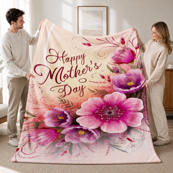 Mother Day Floral Flannel Fleece Blanket Flower Pattern Soft Plush Throw Blanket Gift Home Decor SPXUBZ 50"x40"