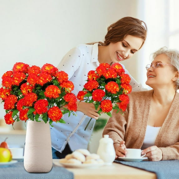 Mother Day Gifts Carnation with Stems Artificial Flowers in Vase Silk Bouquet Faux Floral Arrangements for Home Mother's Day Decor Indoor Dining Table Centerpiece Wedding