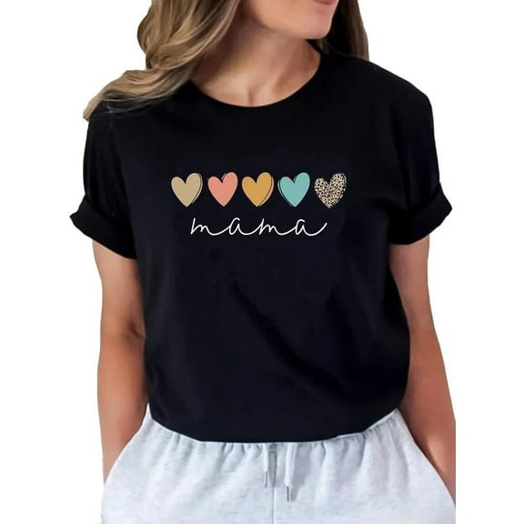 Mother Days Tees Womens Mom of Boys Round Neck Short Sleeve Graphic Shirts for Mama Shirts