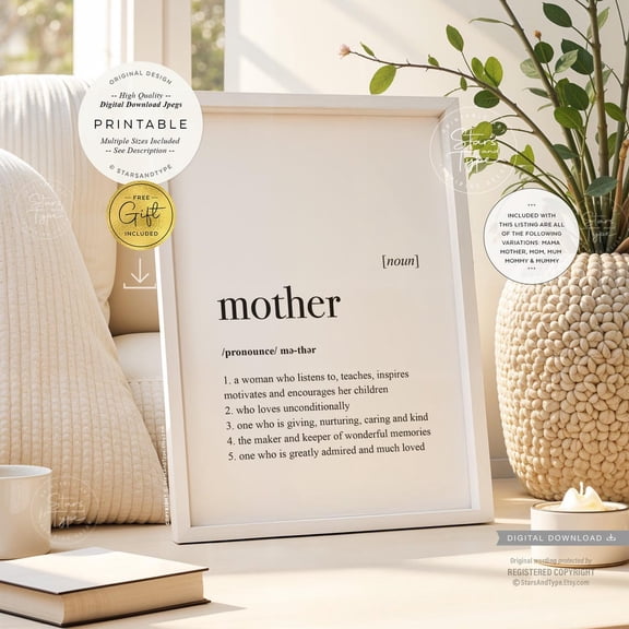 Mother Definition Dictionary Quote Poster, Unframed Size 8x12