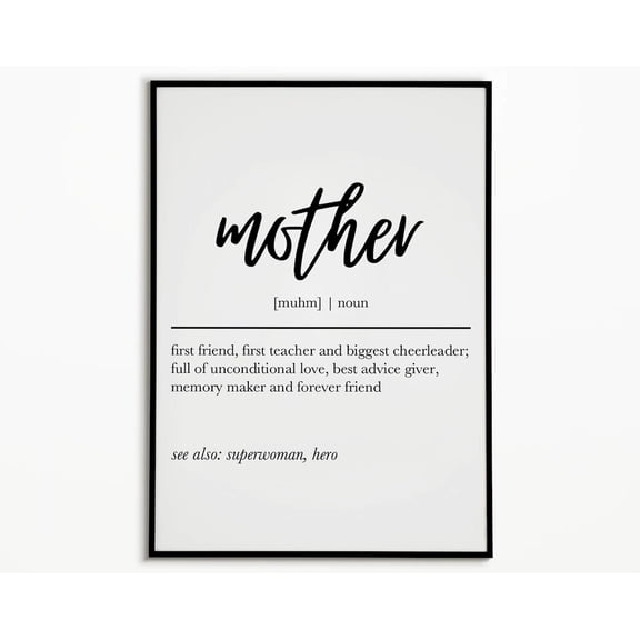 Mother Definition Minimalist Black and White Typography, Stretched Canvas 12x16in
