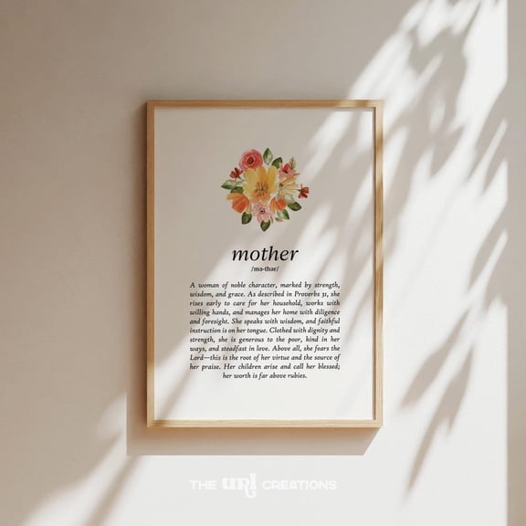 Mother Definition Proverbs 31 Floral Print, Unframed Paper Poster 8x10in