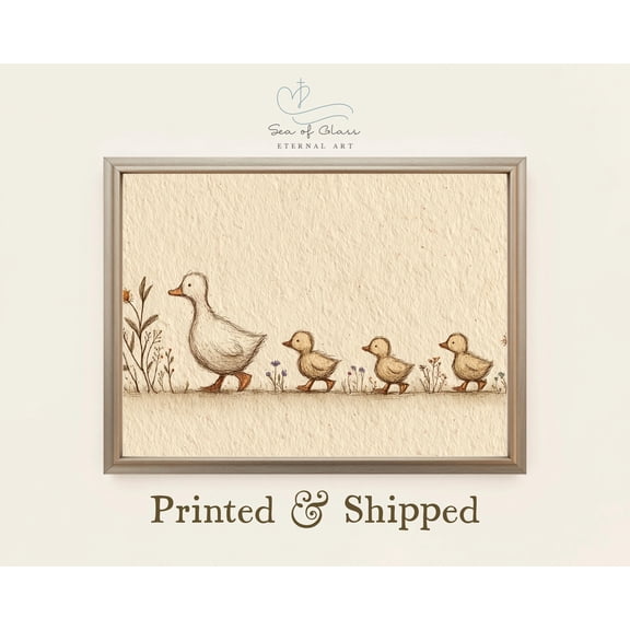 Mother Duck And Ducklings Poster Minimalist Nursery Wall Art Poster Warm Present Vintage UNFRAMED Poster Size 16x24
