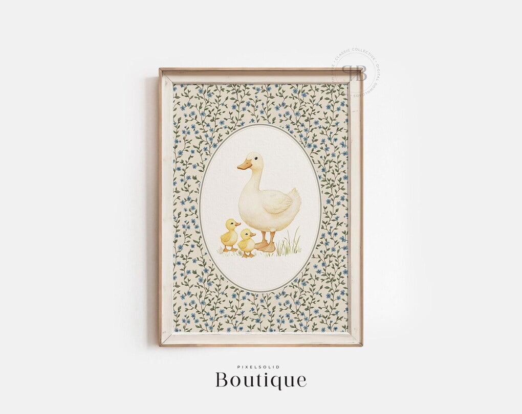 Mother Duck & Ducklings Nursery Art Print, Baby Animal Wall Decor, Kids ...