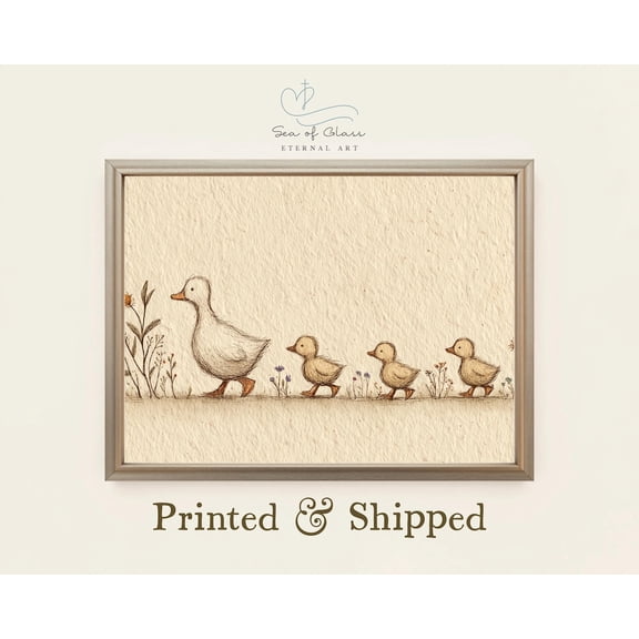 Mother Duck and Ducklings Poster Minimalist Nursery Wall Art Poster, Unframed Poster Size 8x12 F03.1.18l1296