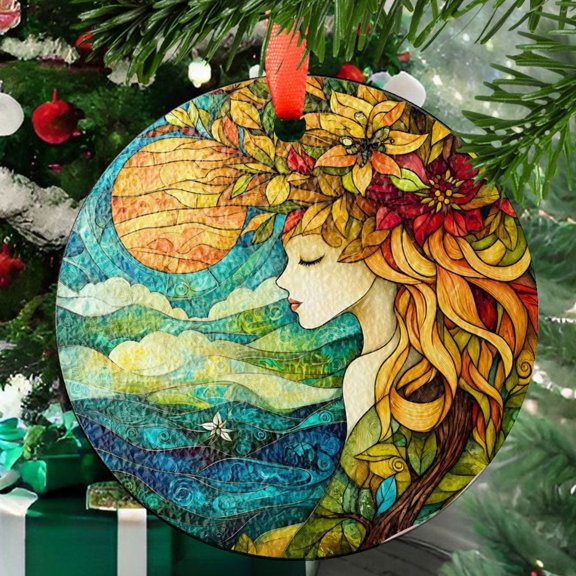 Mother Earth Ornament SunCatcher Plant Lover Gift Light Catcher Window Hanging Home Decoration Gifts for Her Garden Decor, 2025, Holiday Decoration, 2025, Festive Home Accent,