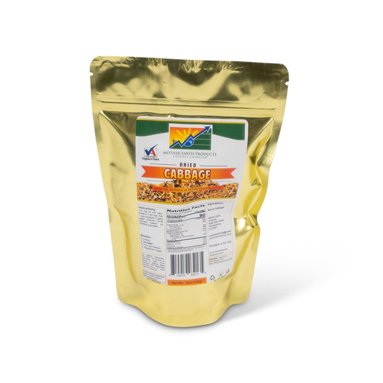 Mother Earth Products Dehydrated Cabbage, 2 Full Cup Mylar Bag