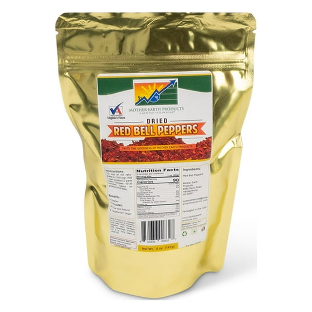 Mother Earth Products Dehydrated Red Bell Peppers, 2 Full Cup Mylar Bag