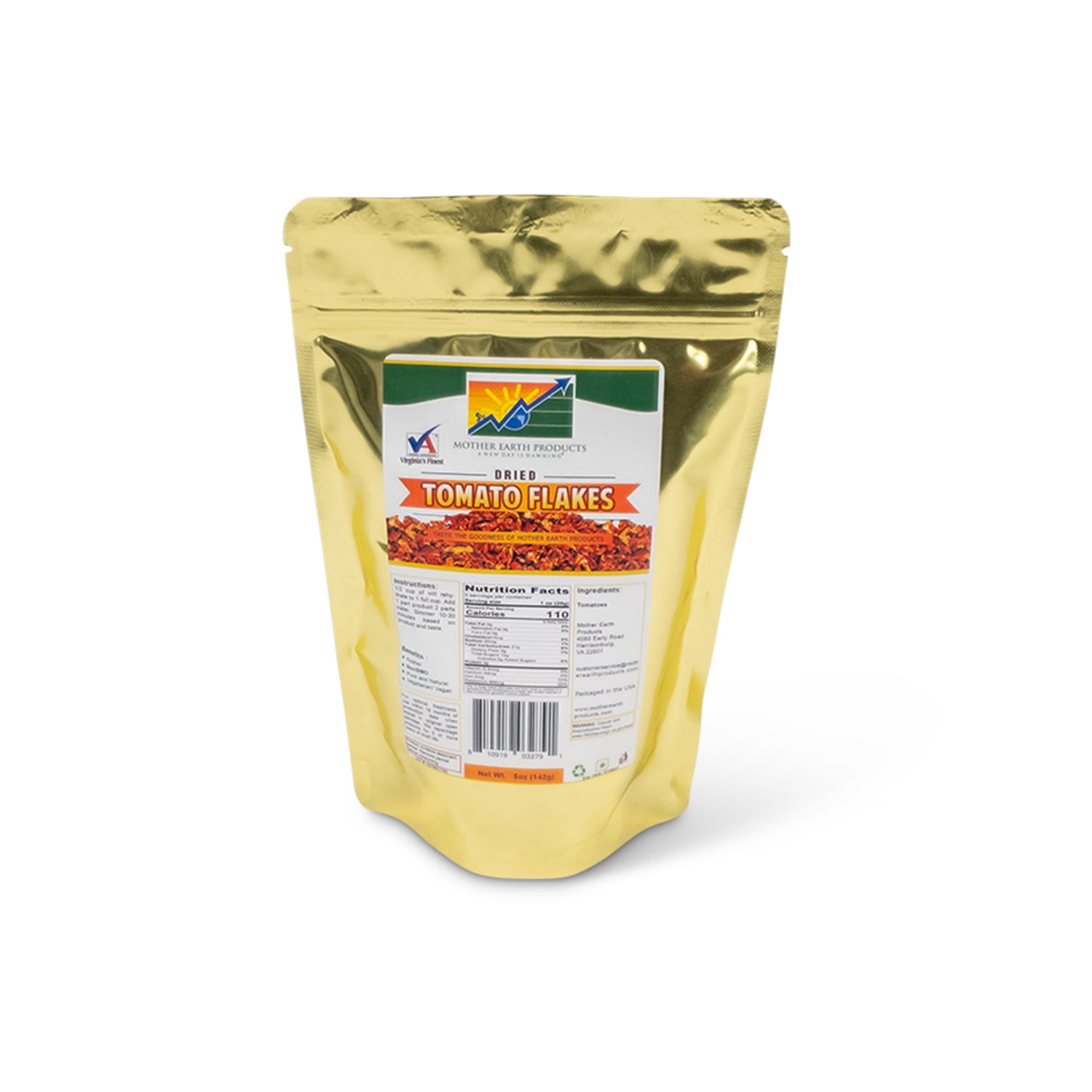 Mother Earth Products Dehydrated Tomato Dices Flakes, 2 Cup Mylar Bag 5 oz