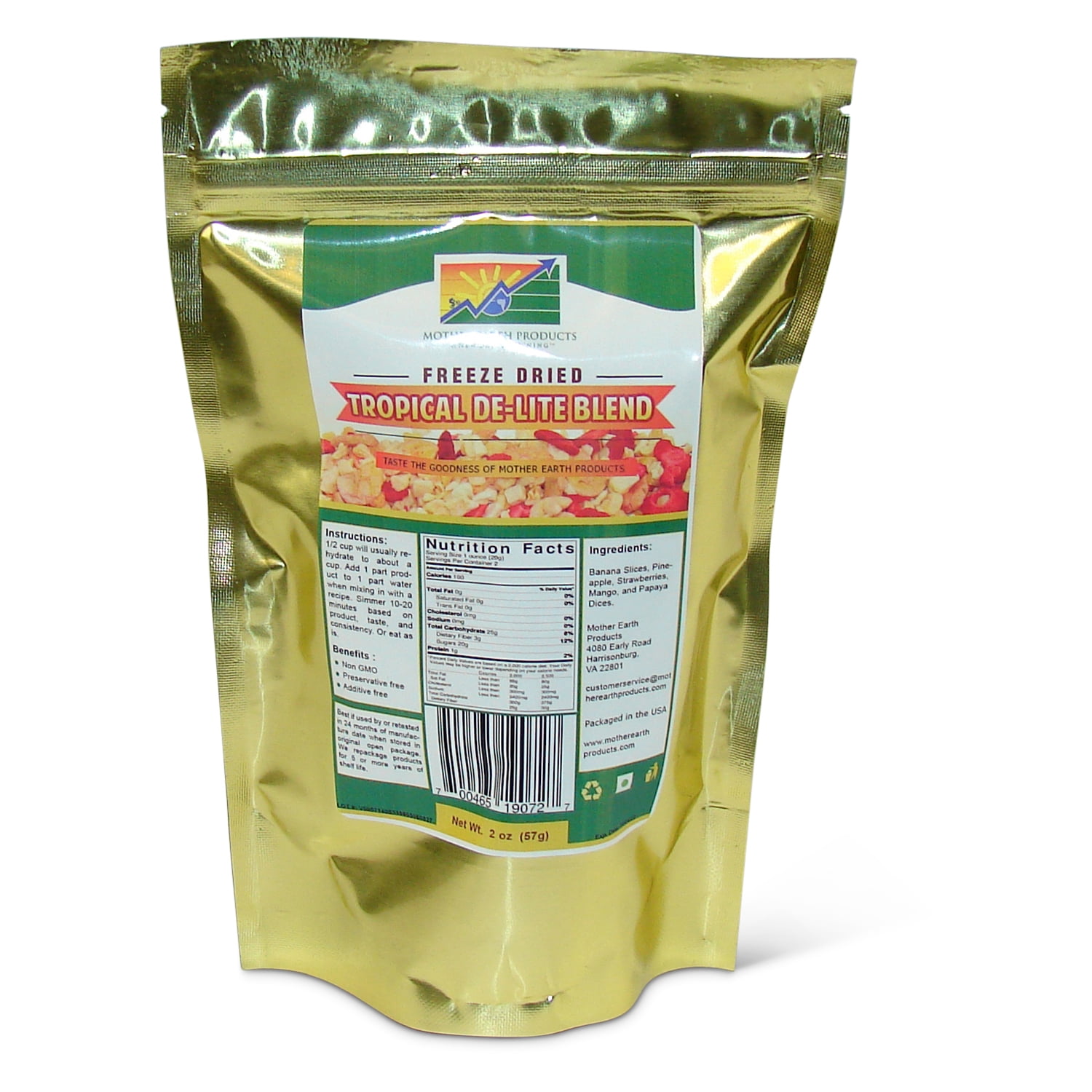 Mother Earth Products Freeze Dried Tropical DeLite Blend, 2 Cup Mylar