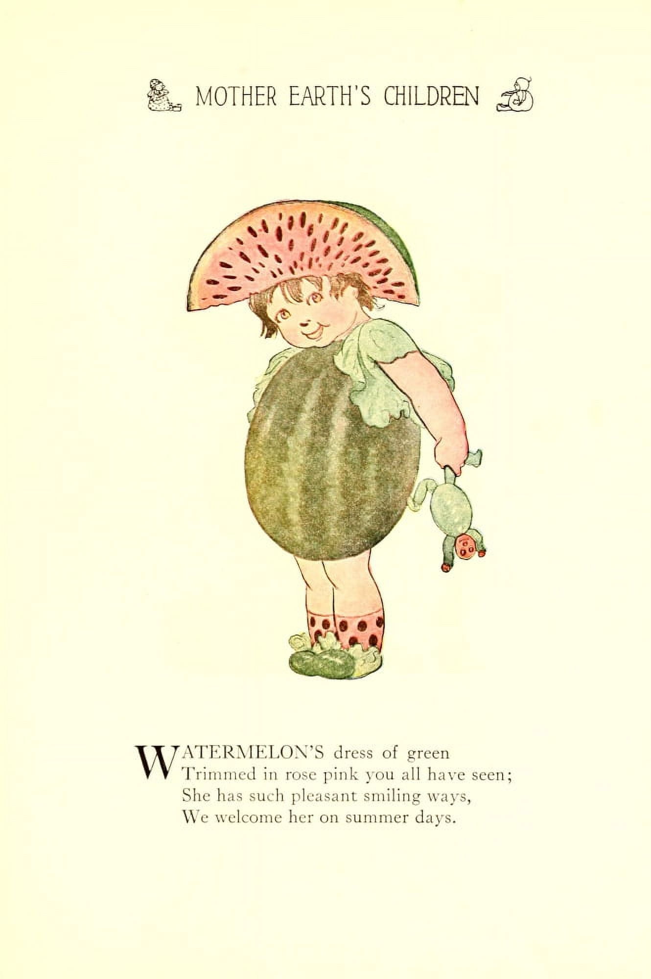 Mother Earths Children 1914 Watermelon Canvas Art - MT Ross (18 x 24)