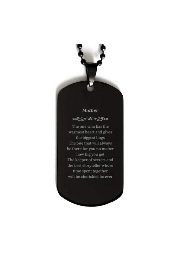 Mother Engraved Black Dog Tag - Cherished Memories, Warmest Heart, Confidence, Perfect Gift for Birthday, Christmas, Graduation, Veterans Day