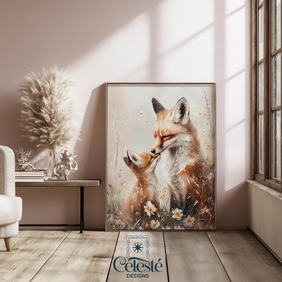 Mother Fox And Baby Print, Woodland Nursery Decor Home Decor UNFRAMED Poster, Wall Art for Decor, Present, 12x18