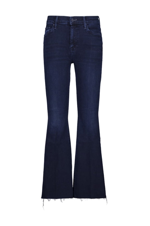 Frayed Hem Flared Dark Denim Jeans (Women's)