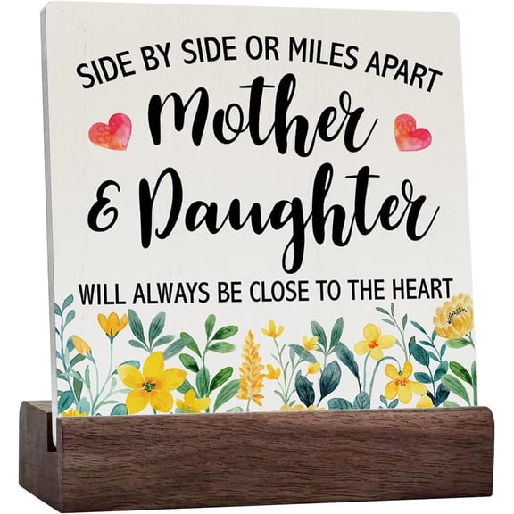 Mother Gift Ceramic Table Sign Rustic Floral Mother And Daughter Ceramic Table Sign Decorative Sign Block Plaque For Home Bedroom Desk Table Shelf Decor